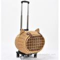 สุนัขสัตว์เลี้ยงสัตว์เลี้ยงที่หรูหรากระเป๋าเดินทางกระเป๋า Rattan Wicker บนล้อรถเข็นเด็กรถเข็นเด็กรถเข็น